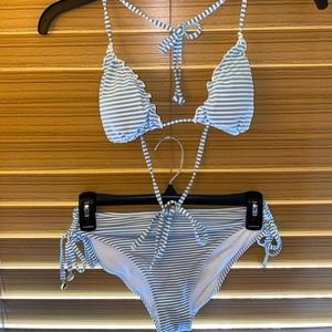 Blue and white stripes bikini